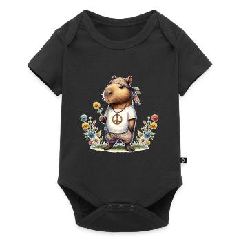 Capybara Hippie Peace - Baby Premium short-sleeve bodysuit - black - Front