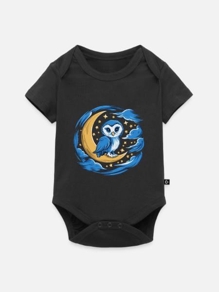 Eule Mond Sterne Nachthimmel - Baby Premium Kurzarmbody - Schwarz