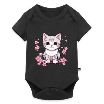 Cute cat with cherry blossoms - Baby Premium short-sleeve bodysuit - black - Front