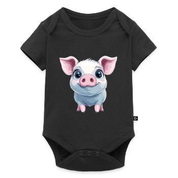 Cochon rose heureux - Body à manches courtes Premium Bébé - noir - Devant