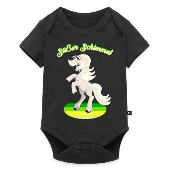 Schimmel süßes Pferd weißes Pferdchen Reiterhof - Baby Premium Kurzarmbody - Schwarz - Vorne
