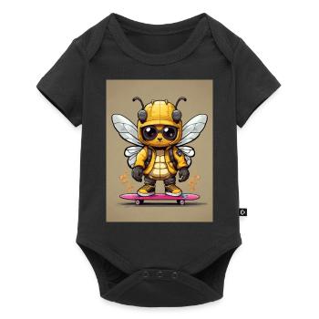 Comic Biene auf Skateboard - Baby Premium Kurzarmbody - Schwarz - Vorne