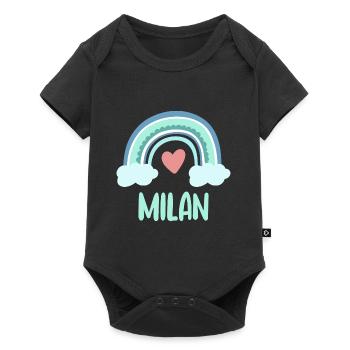 Milan Name Regenbogen Baby - Baby Premium Kurzarmbody - Schwarz - Vorne