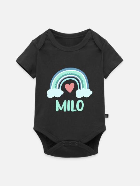 Milo Name Regenbogen Baby - Baby Premium Kurzarmbody - Schwarz