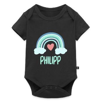 Phillip Name Regenbogen Baby - Baby Premium Kurzarmbody - Schwarz - Vorne