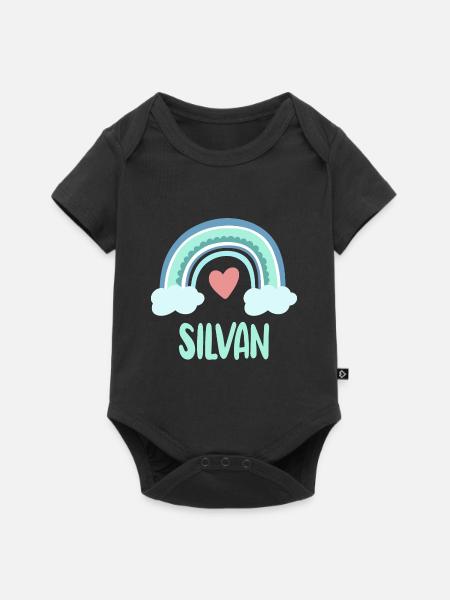 Silvan Name Regenbogen Baby - Baby Premium Kurzarmbody - Schwarz