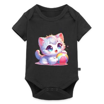 Anime bébé chat jouant avec une balle - Body à manches courtes Premium Bébé - noir - Devant