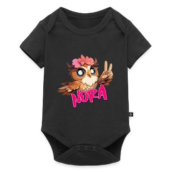 NORA - Beautiful Girl Name with Cute OWL - Baby Premium short-sleeve bodysuit - black - Front