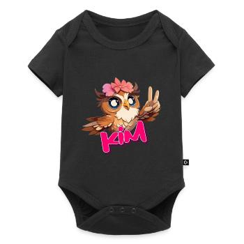 KIM - Beautiful Girl Name with Cute OWL - Baby Premium short-sleeve bodysuit - black - Front