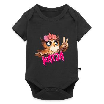 KATJA - Beautiful girl name with cute OWL - Baby Premium short-sleeve bodysuit - black - Front