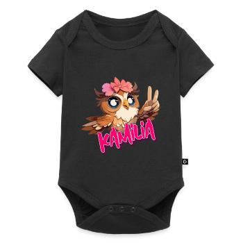 KAMILIA - Beau nom de fille avec un hibou mignon - Body à manches courtes Premium Bébé - noir - Devant
