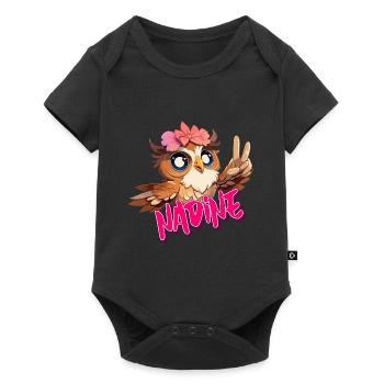 NADINE - Beautiful Girl Name with Cute OWL - Baby Premium short-sleeve bodysuit - black - Front