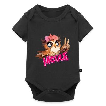 NICOLE - Beau nom de fille avec un hibou mignon - Body à manches courtes Premium Bébé - noir - Devant
