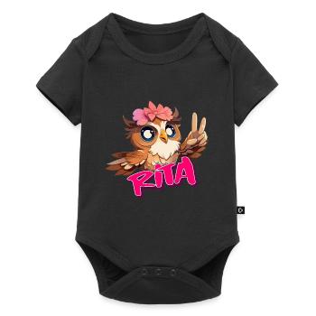 RITA - Schöner Mädchen Name mit süßer EULE - Baby Premium Kurzarmbody - Schwarz - Vorne