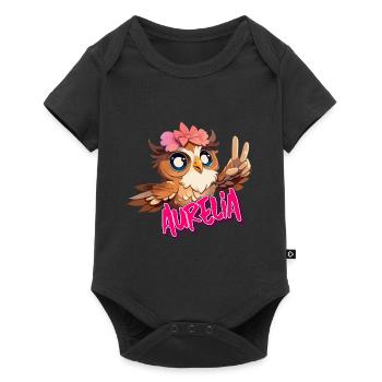 AURELIA - Beautiful Girl Name with Cute OWL - Baby Premium short-sleeve bodysuit - black - Front