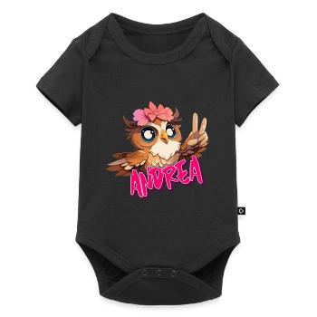 ANDREA - Beau nom de fille avec un hibou mignon - Body à manches courtes Premium Bébé - noir - Devant