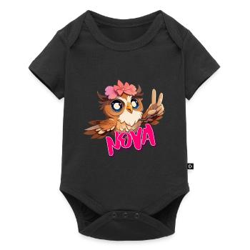 NOVA - Beautiful Girl Name with Cute OWL - Baby Premium short-sleeve bodysuit - black - Front