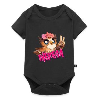 THERESA - Schöner Mädchen Name mit süßer EULE - Baby Premium Kurzarmbody - Schwarz - Vorne
