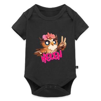 HELEN - Beau nom de fille avec un hibou mignon - Body à manches courtes Premium Bébé - noir - Devant