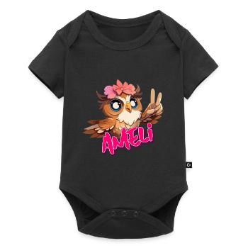 AMELI - Beau nom de fille avec hibou mignon - Body à manches courtes Premium Bébé - noir - Devant