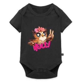 HOLLY - Beau nom de fille avec hibou mignon - Body à manches courtes Premium Bébé - noir - Devant