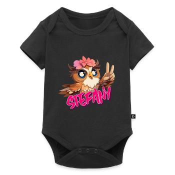 STEFANY - Beautiful girl name with cute OWL - Baby Premium short-sleeve bodysuit - black - Front