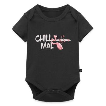 Flamingo Chill mal Faulenzer Chiller Pink Abhängen - Baby Premium Kurzarmbody - Schwarz - Vorne
