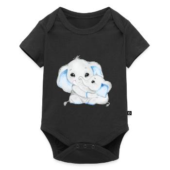 Elefant Afrika Baby Geschenk T-Shirt - Baby Premium Kurzarmbody - Schwarz - Vorne