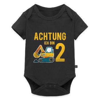 Kinder Achtung ich bin 2 Geburtstag 2 Jahre Bagger - Baby Premium Kurzarmbody - Schwarz - Vorne