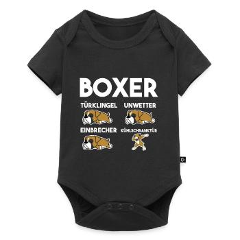 Hund Boxer - Baby Premium Kurzarmbody - Schwarz - Vorne