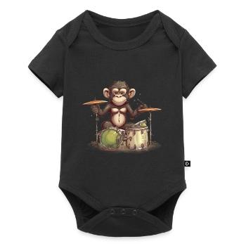 Affe Schlagzeug Trommeln - Baby Premium Kurzarmbody - Schwarz - Vorne