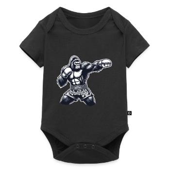 Starkes Muay Thai Gorilla Thai Boxen und Kickboxen - Baby Premium Kurzarmbody - Schwarz - Vorne