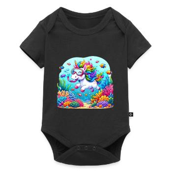 Unterwasserabenteuer Einhorn Korallenriffe - Baby Premium Kurzarmbody - Schwarz - Vorne