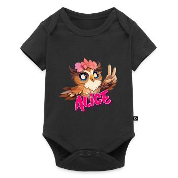 ALICE - Beau nom de fille avec hibou mignon - Body à manches courtes Premium Bébé - noir - Devant