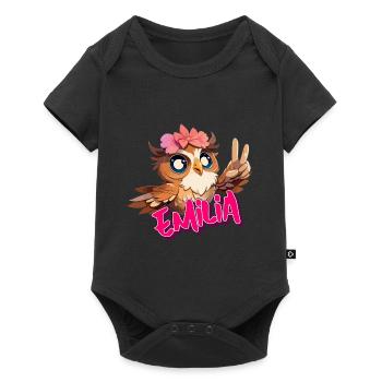 EMILIA - Beau nom de fille avec hibou mignon - Body à manches courtes Premium Bébé - noir - Devant
