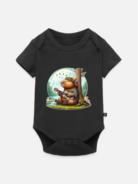 Capybara Guitar Hippie Peace - Baby Premium short-sleeve bodysuit - black