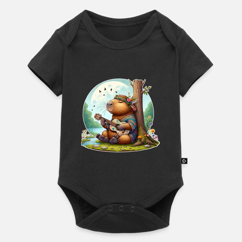 Capybara Guitare Hippie Paix - Body à manches courtes Premium Bébé - noir