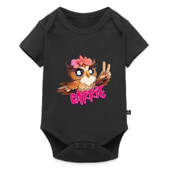 CARRIE - Schöner Mädchen Name mit süßer EULE - Baby Premium Kurzarmbody - Schwarz - Vorne