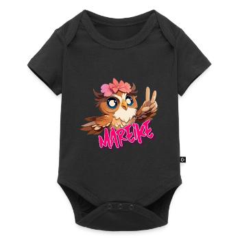 MAREIKE - Schöner Mädchen Name mit süßer EULE - Baby Premium Kurzarmbody - Schwarz - Vorne