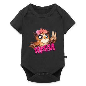 TERESA - Beautiful Girl Name with Cute OWL - Baby Premium short-sleeve bodysuit - black - Front