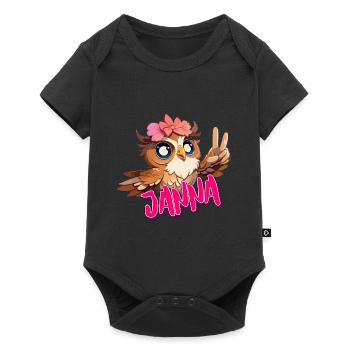 JANNA - Beau nom de fille avec un hibou mignon - Body à manches courtes Premium Bébé - noir - Devant