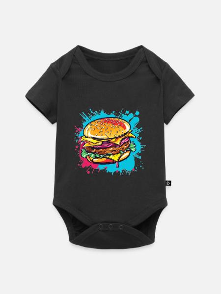 Bunter Cheeseburger Popart - Baby Premium Kurzarmbody - Schwarz