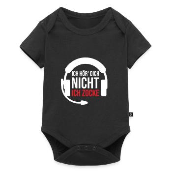 Ich höre dich nicht ich zocke | Zocker Spruch - Baby Premium Kurzarmbody - Schwarz - Vorne