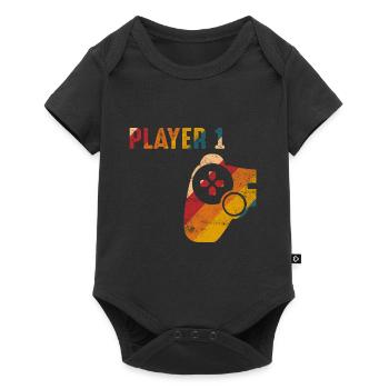 Player 1 Gamer partnerlook Geschenk - Baby Premium Kurzarmbody - Schwarz - Vorne