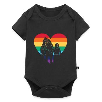 Herz Regenbogen Flage mit Pferd / Gay, Lesbisch - Baby Premium Kurzarmbody - Schwarz - Vorne