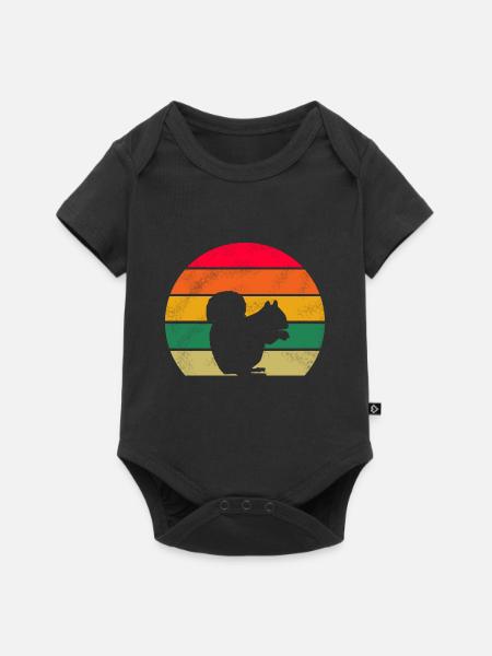 Waldbewohner Nagetier Retro Eichhörnchen - Baby Premium Kurzarmbody - Schwarz