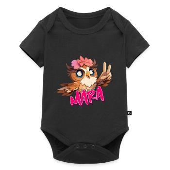 MARA - Schöner Mädchen Name mit süßer EULE - Baby Premium Kurzarmbody - Schwarz - Vorne