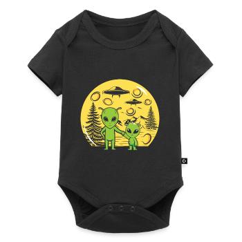 Lustiges Weltraum-Außerirdisches UFO-Raumschiff - Baby Premium Kurzarmbody - Schwarz - Vorne