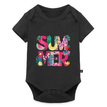 Lebendige Blumen- und Frucht-Sommer-Vibes - Baby Premium Kurzarmbody - Schwarz - Vorne