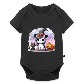 Halloween Unicorn Witch Hat Cat Cute Pumpkin - Baby Premium short-sleeve bodysuit - black - Front